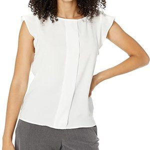 Tahari ASL Women's Cap Sleeve Pleat Front Top size M